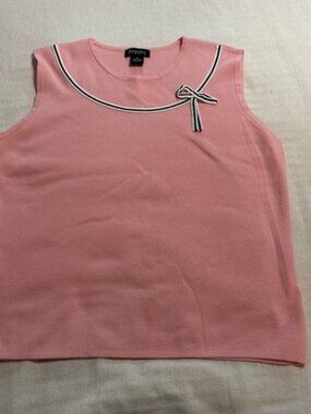 Vintage Hampshire Pink Sleeveless Knit Sweater Black White Bow Accent Women's XL
